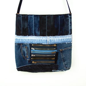 Crossbody Bag Upcycled Denim Crazy Patchwork with Zips and Pockets Denim Shoulder Bag Artisan Boho Hippie Denim Cross Body Bag Unisex Bag