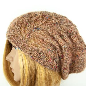 Beanie Mohair Hand knitted Lace knit Camel Mohair Long Oversize Slouchy Hat Cap Boho chic Casual Beanie Beige Mohair Hat Cap Beanie