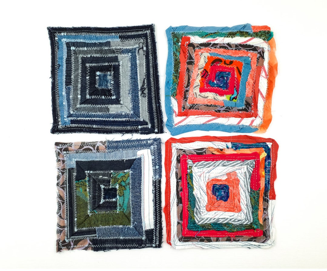 Patches Quilted Patchwork Upcycled Denim Colorful Cotton Fabrics Sew on