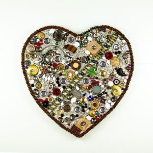 Wall Hanging Heart Rhinestones and Vintage Jewelry Mosaic Upcycled Jewelry Wall Art Jewelry Wall Decor Jewellery Collage Heart