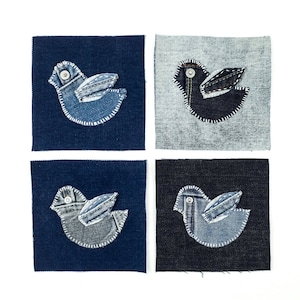 Parches Apliques Pájaros Denim reciclado Costura lenta Cosido a mano Bordado a mano Parche para coser Remiendo visible Adorno Parche artesanal