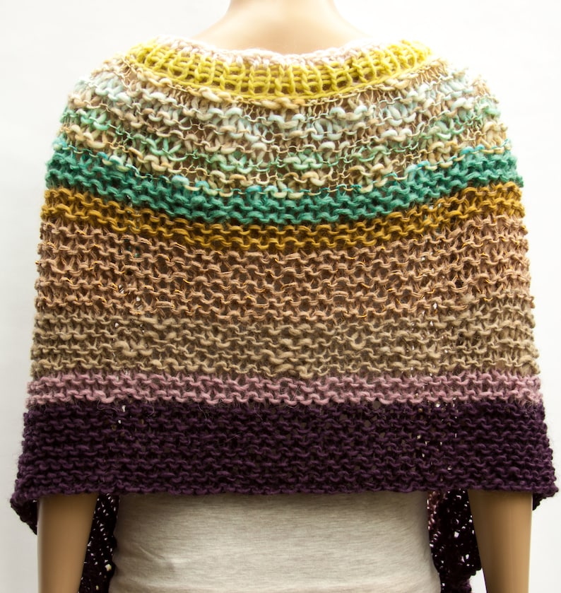 Poncho Boho Hippie Vagabond Oversize Hand knitted Chunky Slouchy knit Stripes multicolor Alpaca Merino wool Mohair