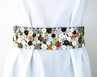 Brede riem met knopen Parelmoer knopen Artisan Boho hippie riem stoffen doek damesriem beige grijs bruin wit ivoor riem