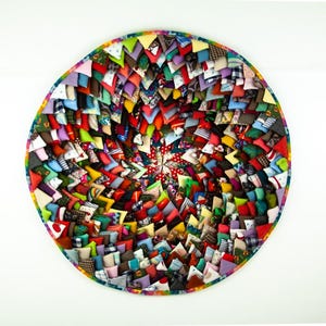 Round Wall Hanging Colorful Patchwork Relief Wall Hanging Textile Wall Art Wall Decor Textile Art Multicolor Patchwork Wall Hanging