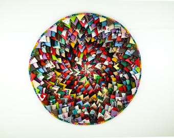 Round Wall Hanging Colorful Patchwork Relief Wall Hanging Textile Wall Art Wall Decor Textile Art Multicolor Patchwork Wall Hanging
