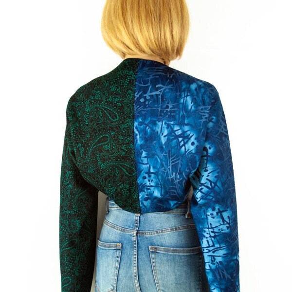 Cardigan Shrug Jersey Fabric Jacquard Batik Paisley Bolero Boho chic Hippie Grunge Blue Navy Dark blue Black Turquoise Green