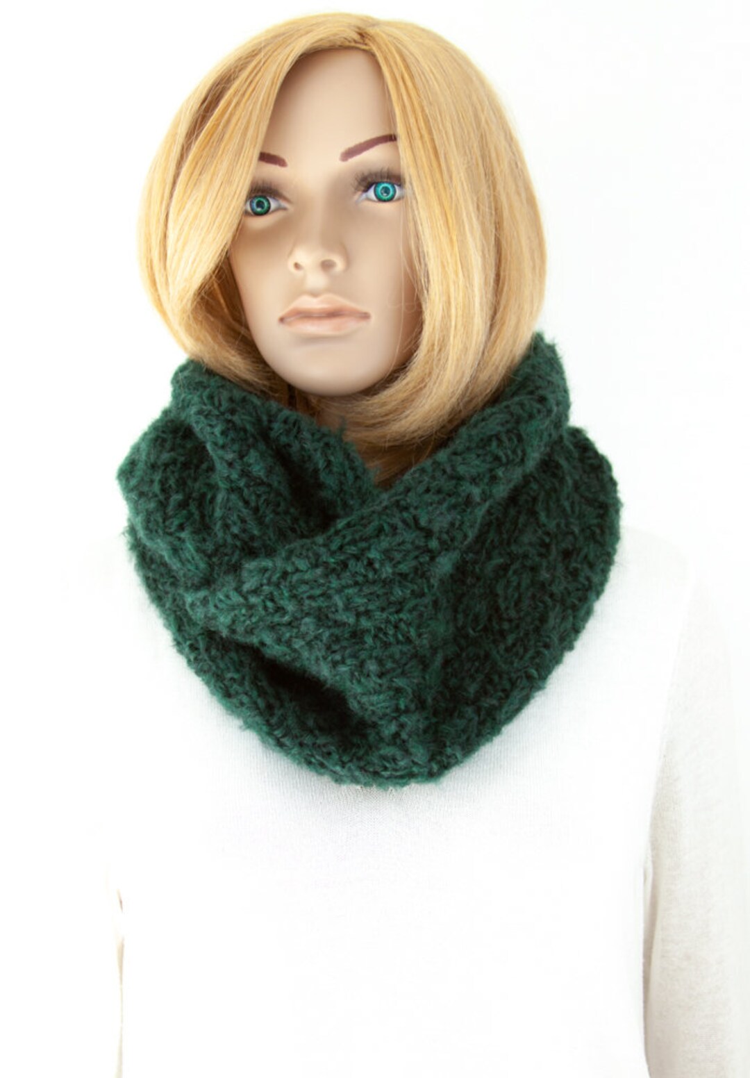 Double Loop Scarf Snood Mohair Wool Hand Knitted Infinity Scarf 2 Wraps