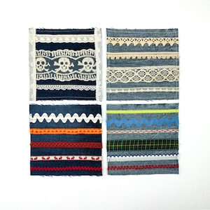 Patches Upcycled Denim Skulls Lace Vintage Lace Colorful Braid Striped Sew On Patch Embellishment Patch for visible mending Multicolor