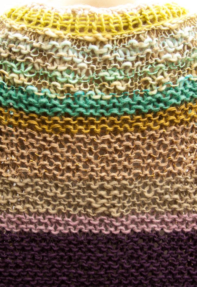 Poncho Boho Hippie Vagabond Oversize Hand knitted Chunky Slouchy knit Stripes multicolor Alpaca Merino wool Mohair