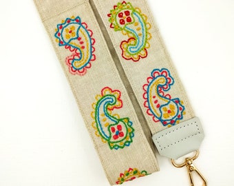 Väskrem Handbroderad paisleyfärgad reservaxelrem Designerväskrem Reservrem Axelrem Färgglad paisleyfärgad handväskrem