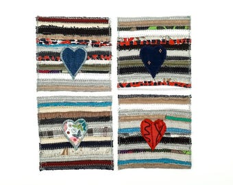 Naszywki Serca Aplikacje Upcycled Kolorowe Tkaniny Patchwork Naszywki Naszywane Ozdoby Widoczne Naprawy Rzemieślnicze Wielokolorowe Paski