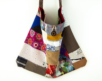 Big Crossbody Bag Patchwork Colorful Fabrics Big Shoulder Bag Artisan Boho Hippie Multicolor Bag