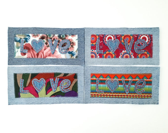 Patches Upcycled Denim LOVE Heart Applique Sew on Patch Embellishment