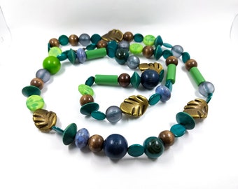 Long Necklace Big Beads Mother-of-pearl Glass Wood Ceramic Ball Tube Leafs Artisan Beaded Necklace Boho Hippie Multicolor Green Blue Bronze