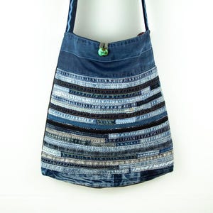 Crossbody Denim Bag Patchwork Upcycled Denim Shoulder Bag Artisan Boho Hippie Denim Cross Body Bag Unisex Denim Bag
