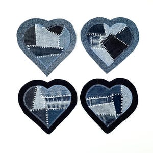 Parches Boro, parches cosidos a mano, apliques de mezclilla reciclada, corazones, parche para coser, adorno, zurcido visible, parches artesanales cosidos a mano