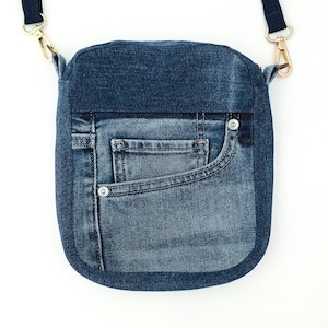 Petit sac à bandoulière en denim recyclé recyclé Petit sac à bandoulière en denim avec poches Sac bohème hippie