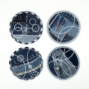 Round Patches Boro Patchwork Hand Embroidered Upcycled Denim Appliques Slow Stiching Hand Sewn Sew On Patch Embellishment Visible mending