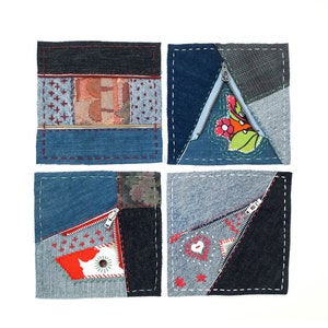 Patches Patchwork Upcycled Denim Handstickerei Applikation Reißverschluss Hand genäht Slow Stiching Aufnäher Verschönerung Sichtbar flicken