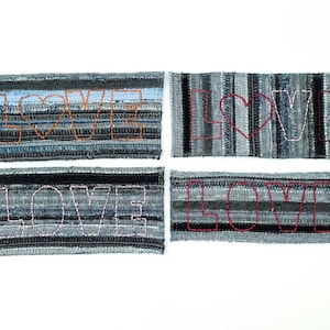 Parches Bordados a mano LOVE HEART Denim reciclado Patchwork Parche para coser Adornos Reparación visible Parches artesanales a rayas cosidos a mano