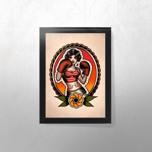 Boxer Flapper Girl Tattoo Art Print 