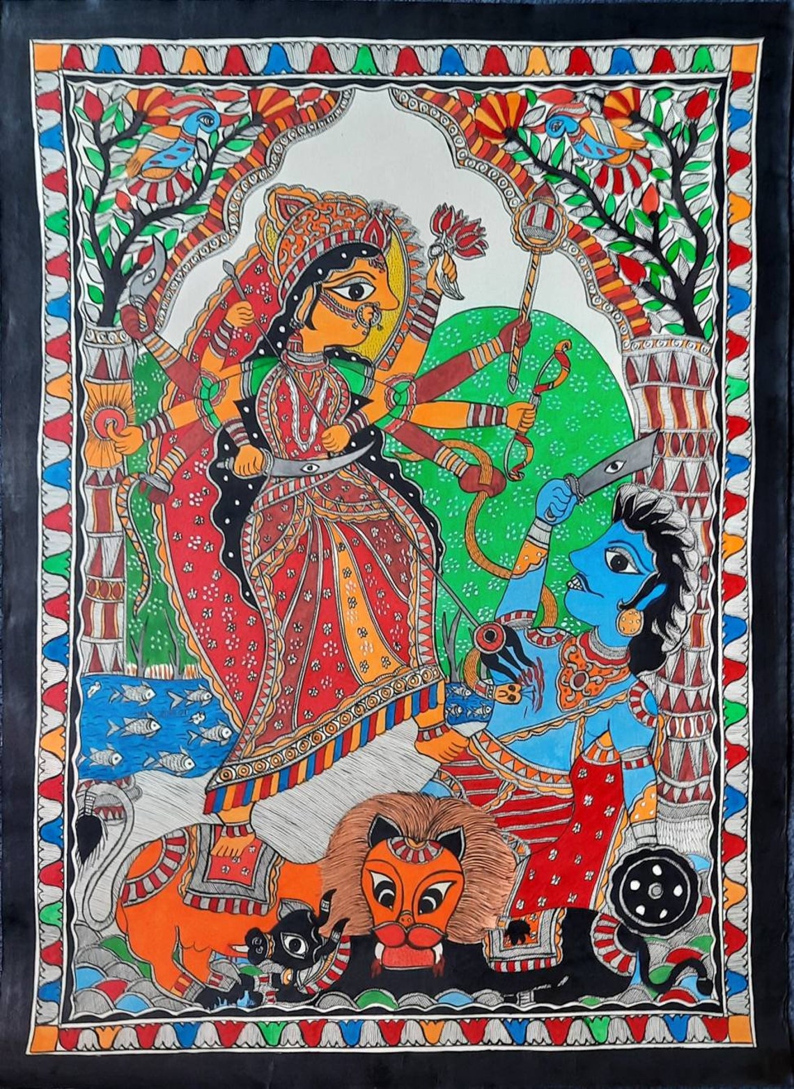 Original Handmade Natural Ma Durga Mahishasurni Mata Painting - Etsy UK