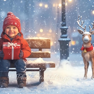 Christmas Digital Baby Backdrop New Year Christmas Background Winter Backdrop christmas Baby and reindees Christmas Photography Snow