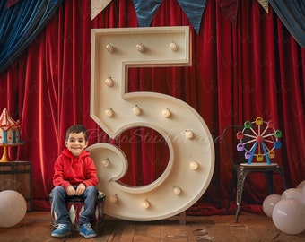 Cinquième anniversaire numérique toile de fond cirque numéro cinq 5 fond pour garçon, photographie d'enfants pour fête d'anniversaire, toile de fond d'anniversaire cirque