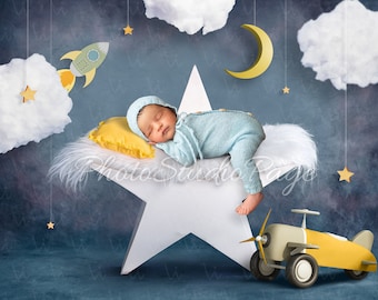 Newborn Boy Digital Backdrop - Newborn Star Prop - Sky Background - Infant Photography - Digital Photography - Airplane Backdrop