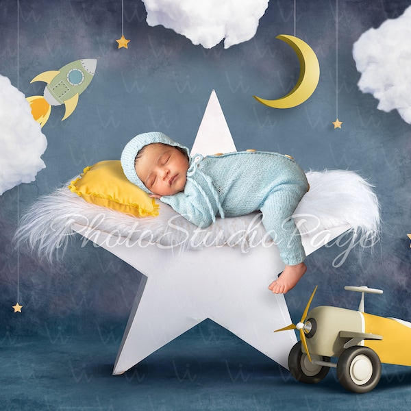Newborn Boy Digital Backdrop - Newborn Star Prop - Sky Background - Infant Photography - Digital Photography - Airplane Backdrop
