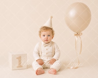 First Birthday Backdrop, Neutral Beige Balloon Birthday Background, Baby Boy 1st Birthday Digital Download
