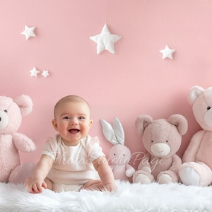 Toile de fond ours rose bébé fille : photographie de chambre d&#39;enfant (téléchargement numérique)