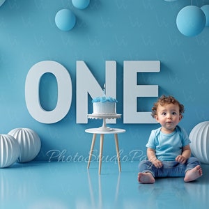 Digital first birthday Backdrop Background Birthday one for baby boy blue background for photography cake smash