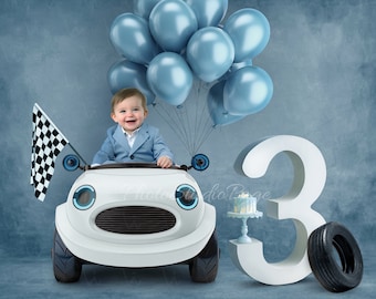 Digital Baby Boy Birthday Backdrop, 3rd Year Third Birthday Three
