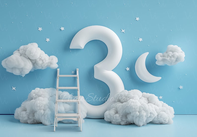 Digital 3rd Third Birthday Three Backdrop, Digital Background for Baby ...