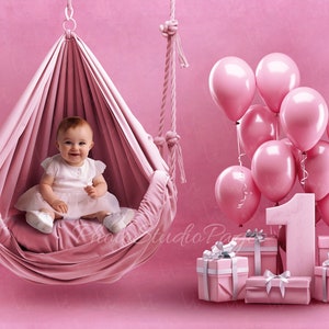 女の子の赤ちゃんのためのデジタル1歳の誕生日背景 | 女の子の赤ちゃんのためのデジタルピンクの誕生日背景 | 1歳の誕生日のお祝い