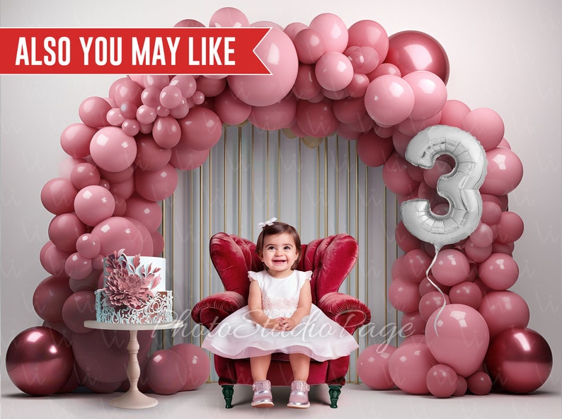 Digital 3 Three Year Third Birthday Backdrop, Baby Girl Digital ...