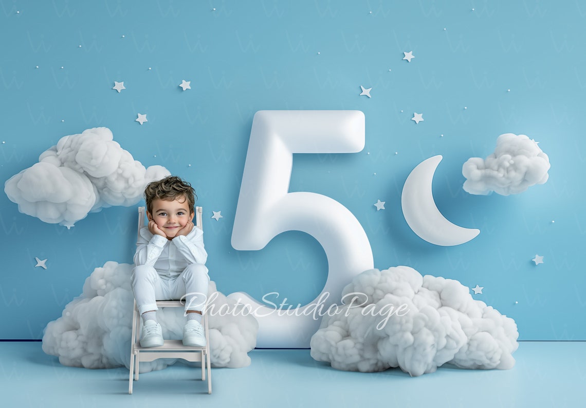 Digital Fifth 5th Birthday Backdrop Background Five Years Old Birthday ...