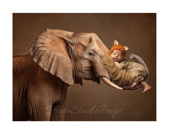 Digital Newborn Brown Backdrop, Digital Newborn elephant Background, Newborn Photography, Newborn Digital Background, Newborn and animals