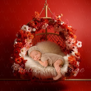 Newborn Digital Backdrop sleeping in floral swing, newborn baby girl boy digital background, digital backdrop newborn, Gift for mother