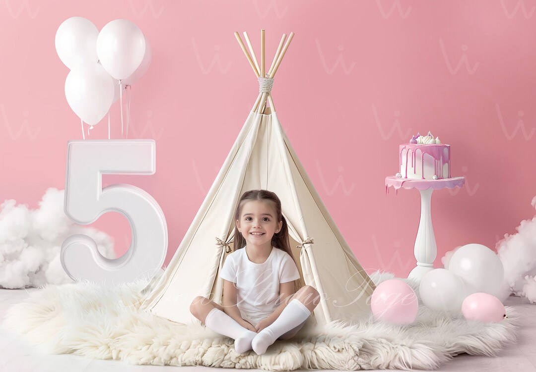 Digital Fifth 5th Birthday Five Backdrop Background Five Years Birthday ...