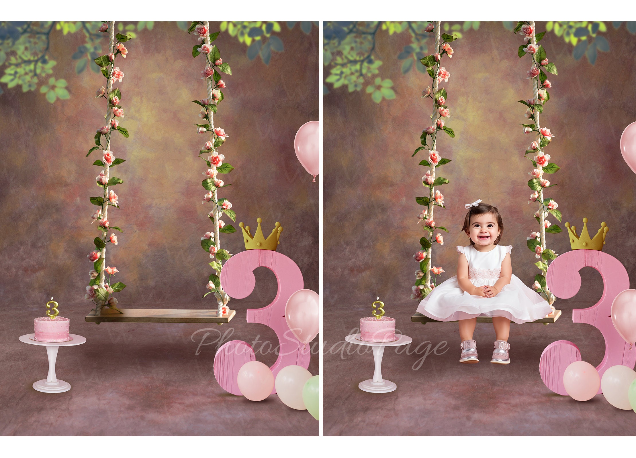 Digital Third Birthday Three 3 Backdrop Background for Baby Girl  display picture 1