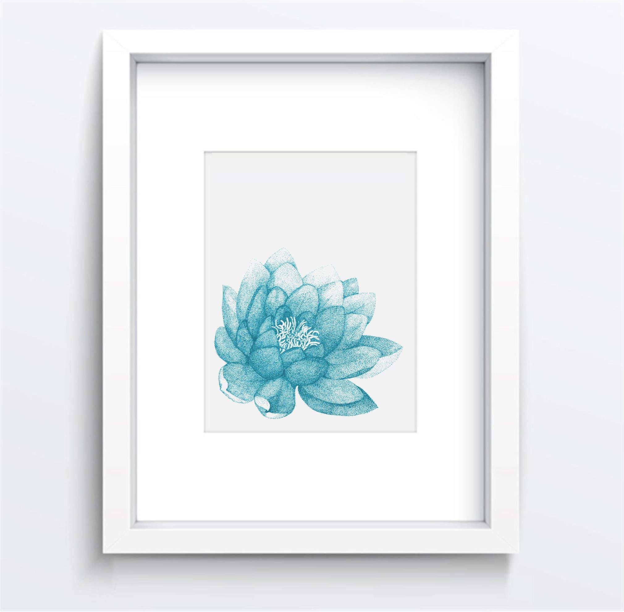 Aqua Blue Lotus Flower Poster, Turquoise Floral Bedroom Wall Art Print ...