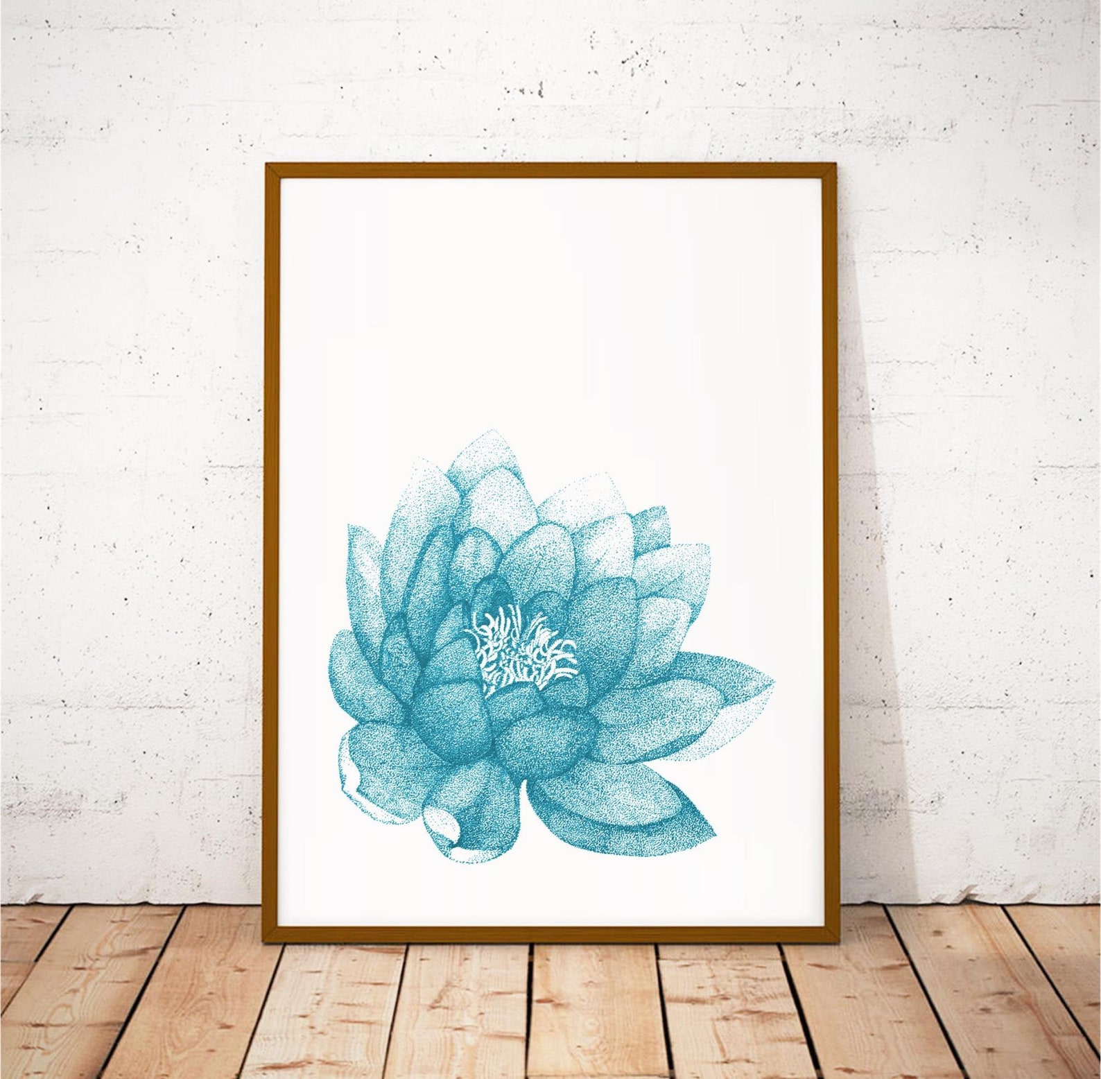 Aqua Blue Lotus Flower Poster, Turquoise Floral Bedroom Wall Art Print ...