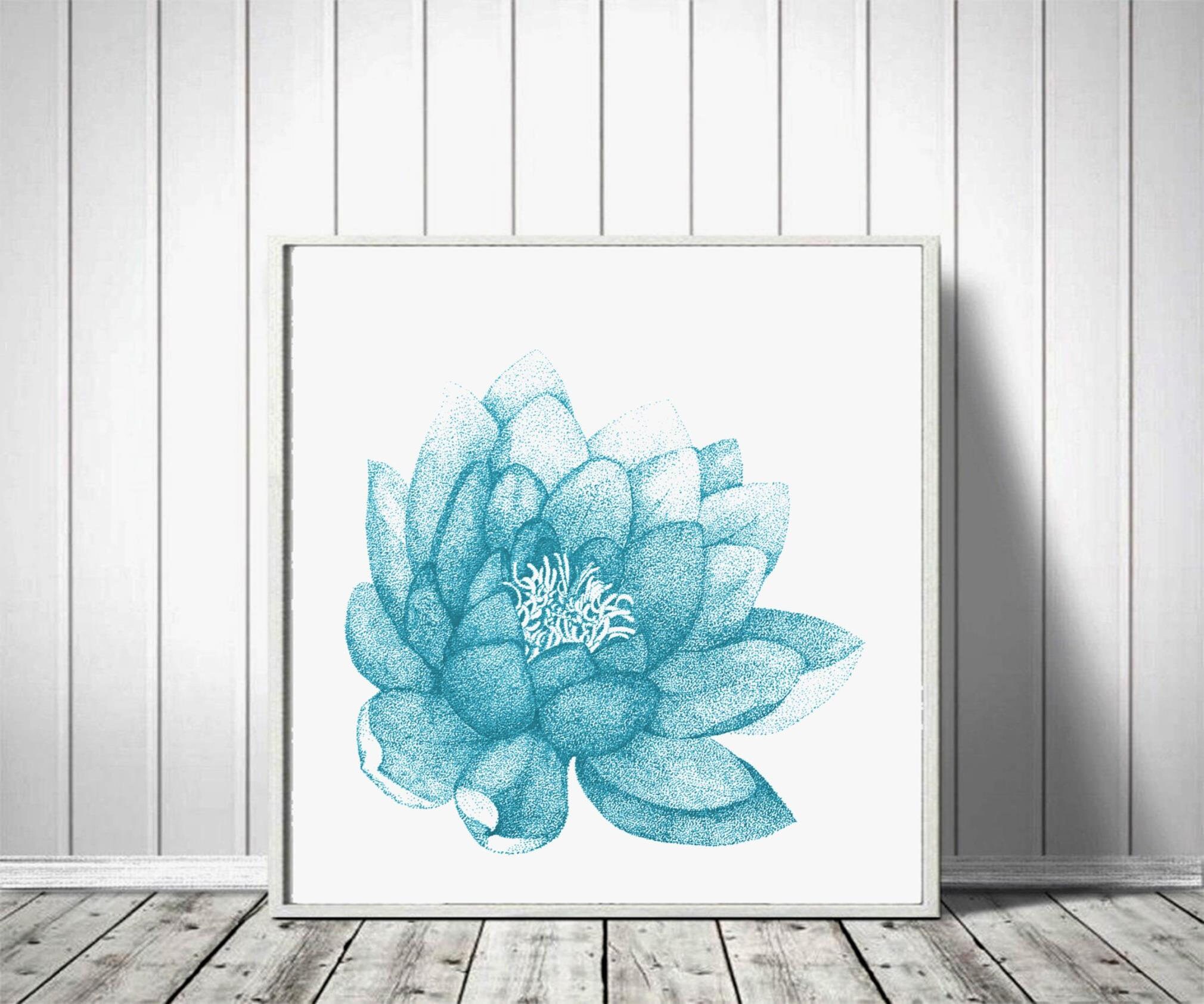 Aqua Blue Lotus Flower Poster, Turquoise Floral Bedroom Wall Art Print ...
