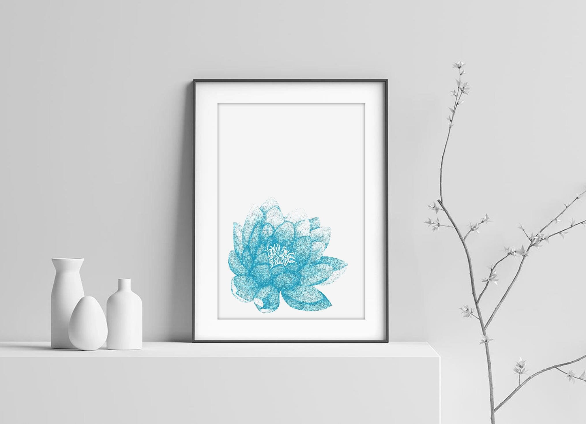 Aqua Blue Lotus Flower Poster, Turquoise Floral Bedroom Wall Art Print ...