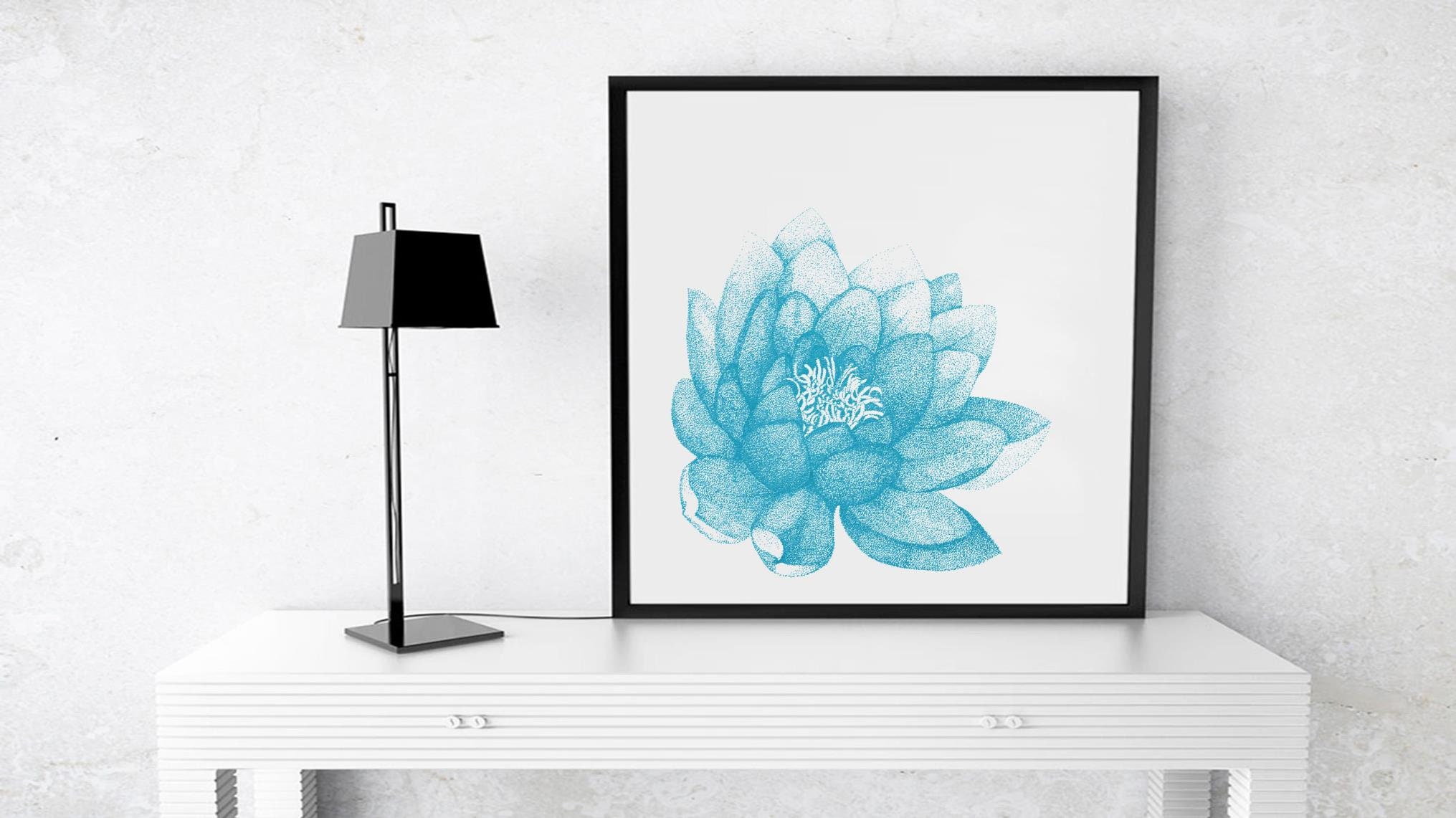 Aqua Blue Lotus Flower Poster, Turquoise Floral Bedroom Wall Art Print ...