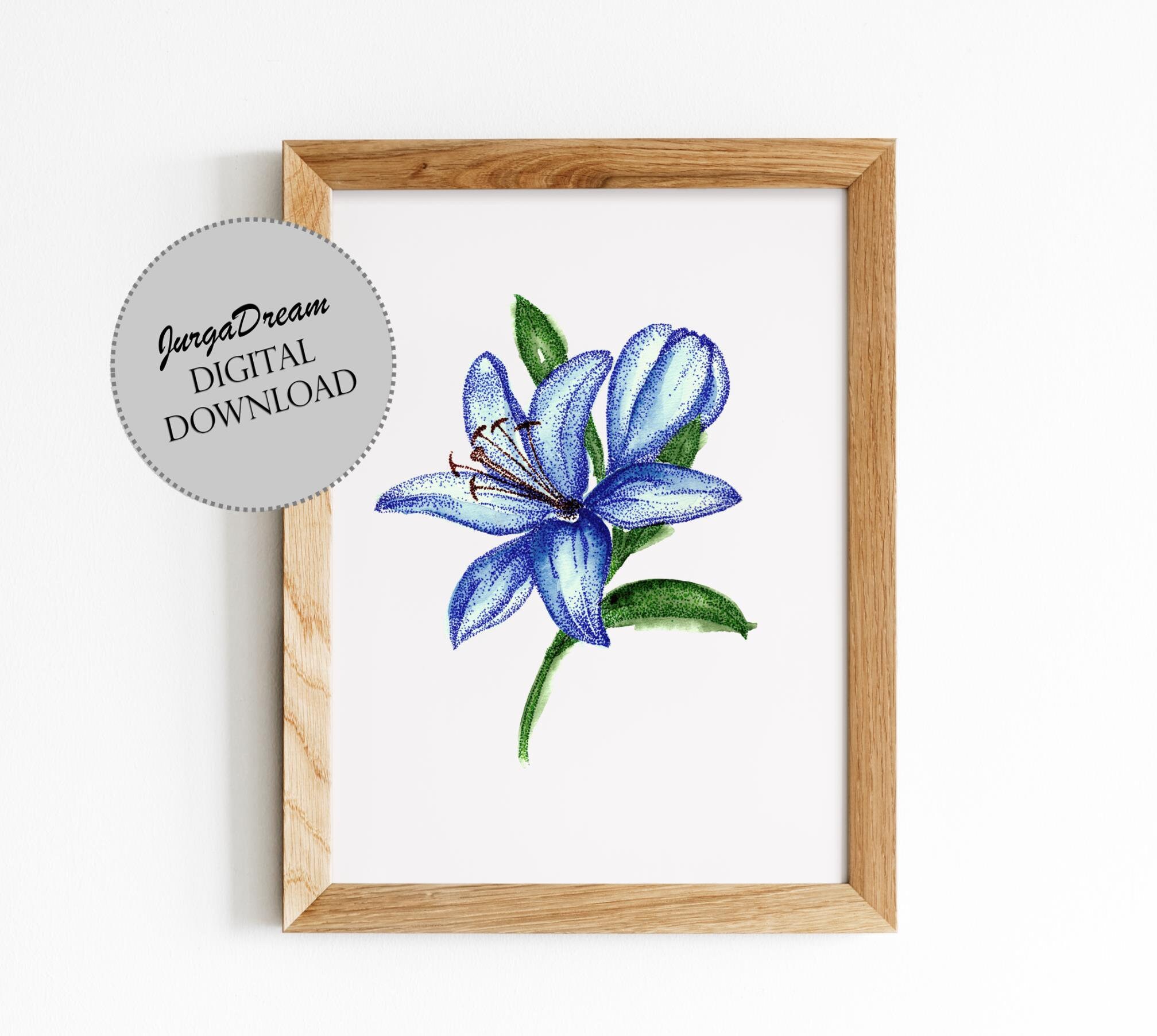 Navy Blue Flower Lily Printable Wall Art, Rustic Home Decor, Watercolor  Flowers Print, Downloadable Bedroom Wall Decor, Living Room Wall Art - Etsy, image size:2015x1805