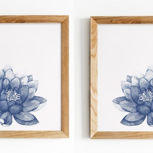 Lotus Flower Navy Blue Wall Art Set of 2 Printables for Living Room ...