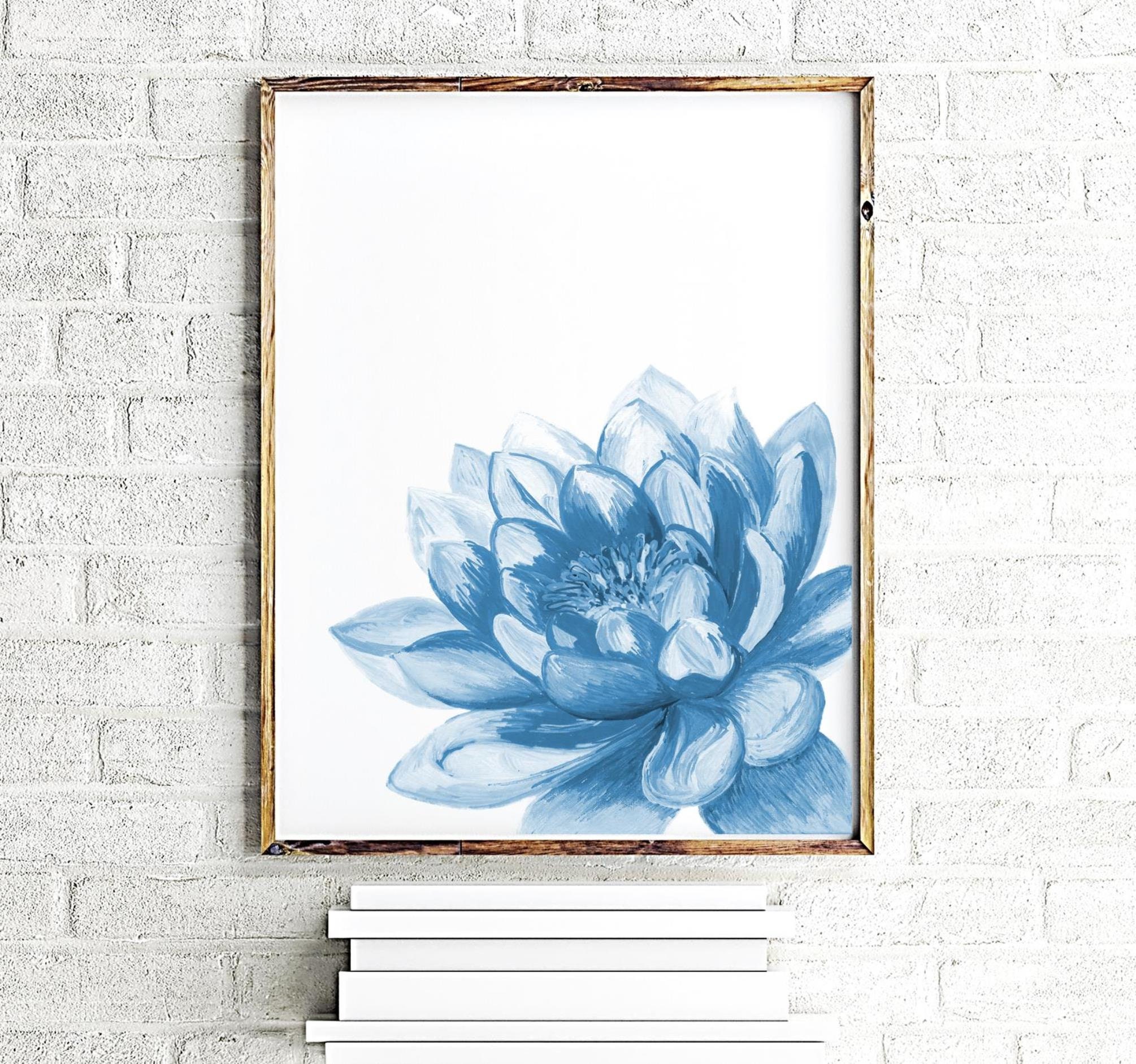 Azure Blue Lotus Flower Art Print for Yoga Studio Wall Decor - Etsy